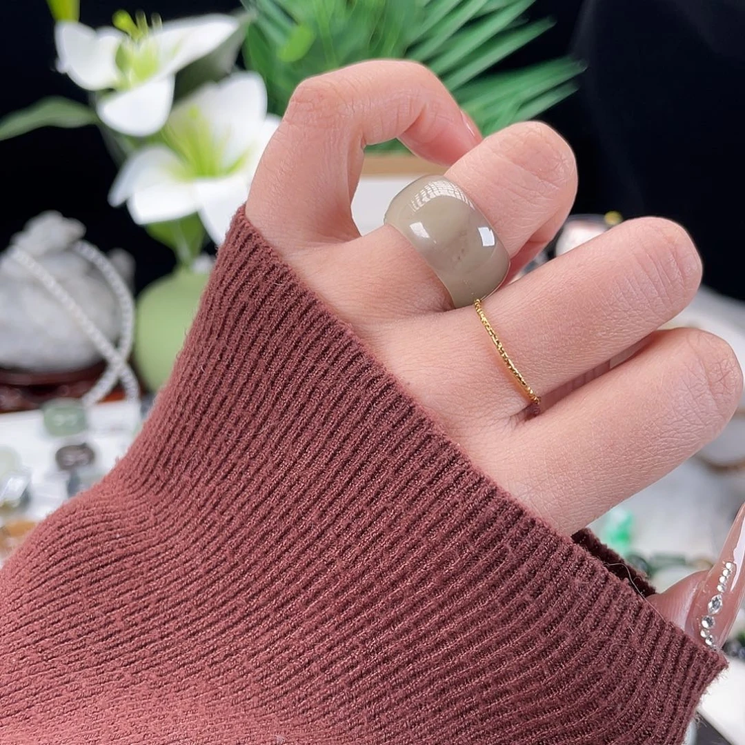 和田玉未镶嵌戒指E77葡萄肉紫翠墩墩17.3