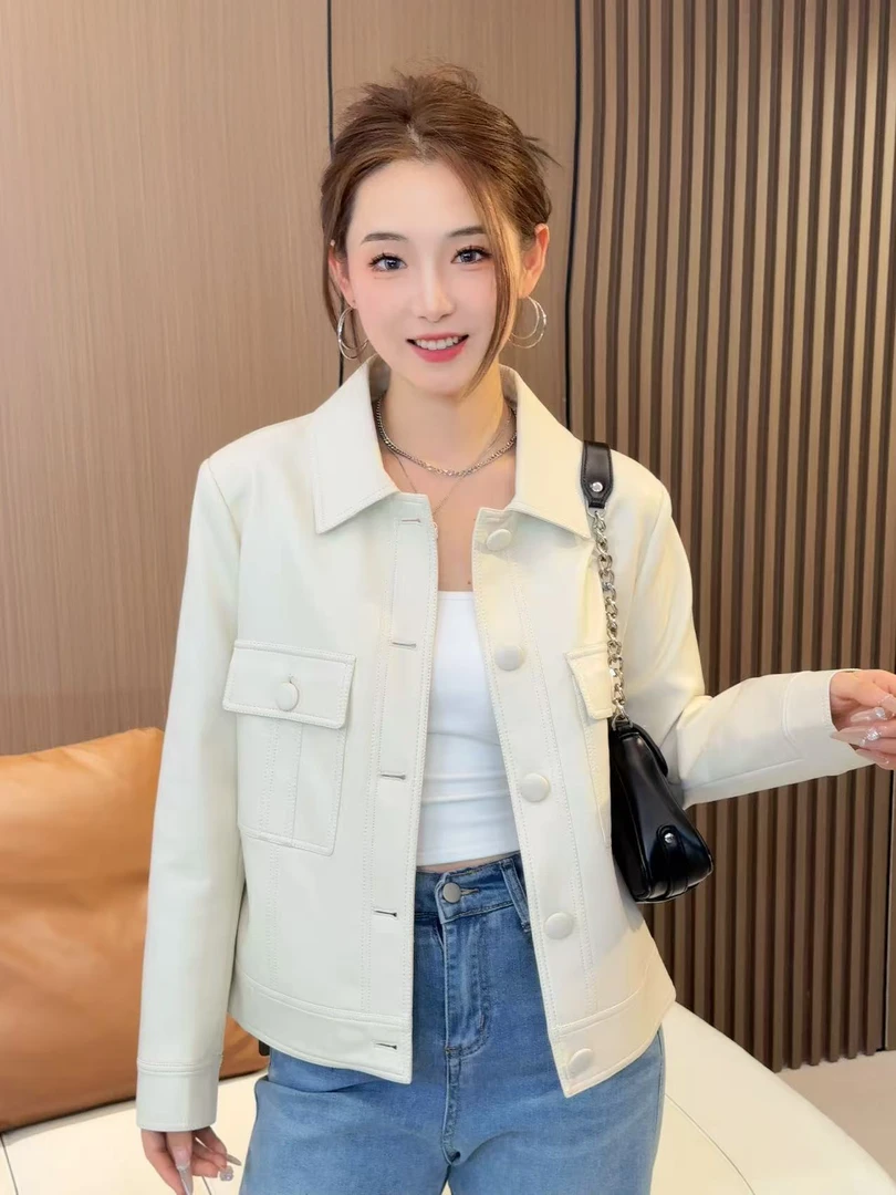海宁真皮绵羊皮  春季新款女装时尚休闲真皮夹克  CZYL-248#