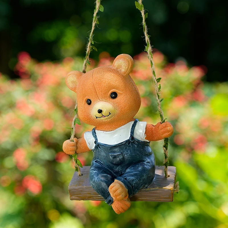 大号创意卡通小熊动物兔子树挂件摆件户外庭院花园装饰布置造景