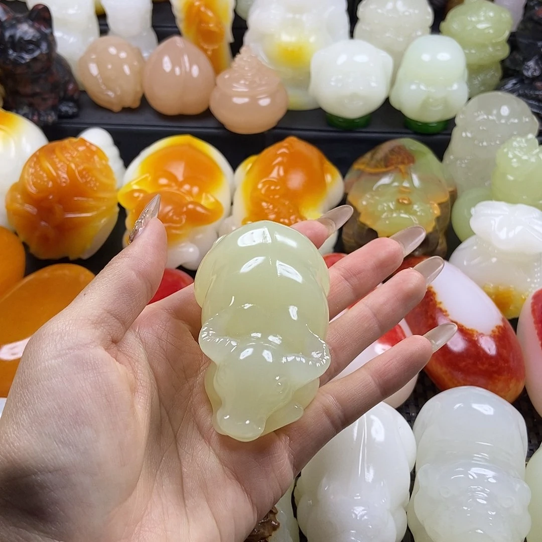 无花朵原石雕刻把件 牛