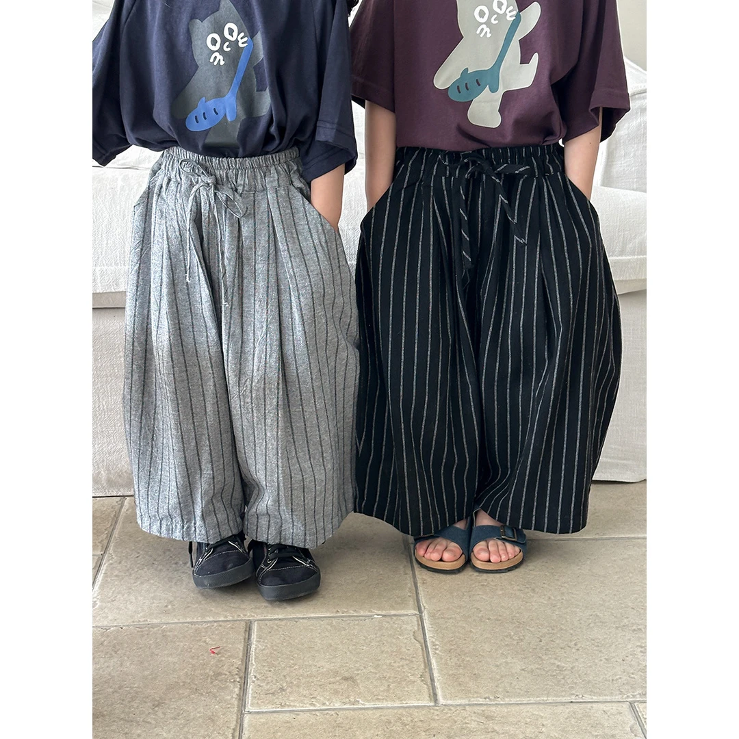 2025男童夏季新款竖条直筒裤男女宝宝薄款宽松防蚊九分裤