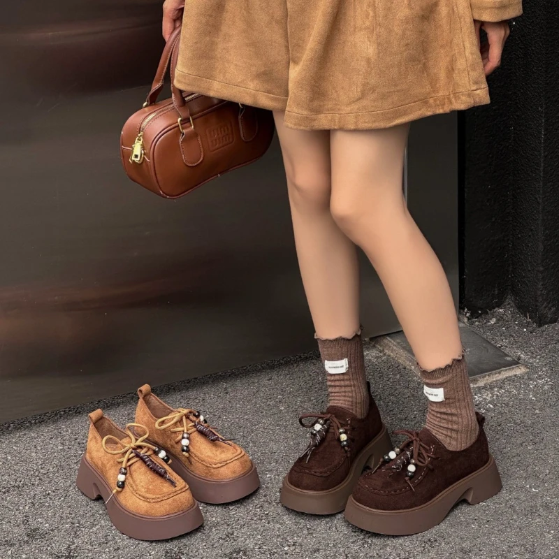 厚底学院风百搭休闲单鞋女2025秋季新款时尚增高轻便博肯鞋