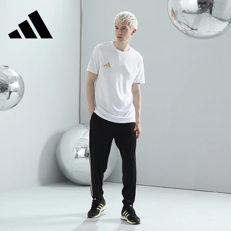 adidas男女夏季短袖长裤套装运动透气宽松休闲薄款跑步健身篮球服