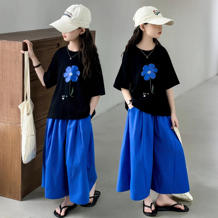 夏季女童薄款套装小花T阔腿裤套装韩版宽松夏装中大女童套装1570