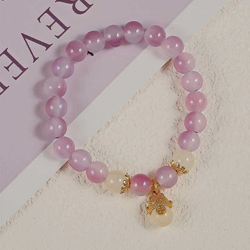 非金属玻璃手链 紫霞招财猫国风经典单圈气质手链-Y0024