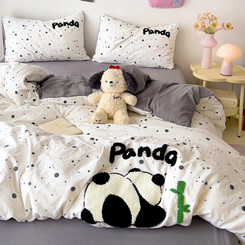 JML 8981 新款水洗云朵毛巾绣印＋绣系列四件套 熊猫团团