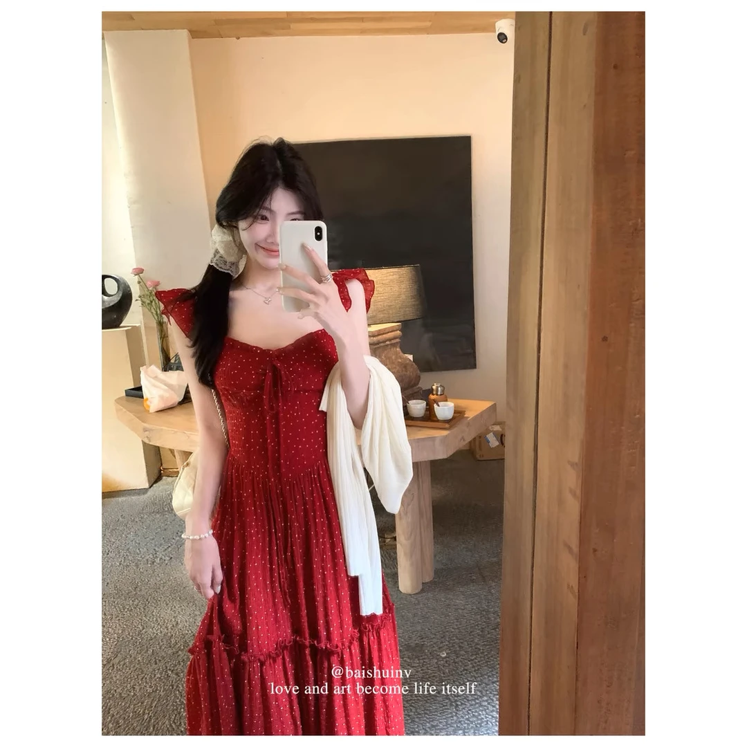 海岛繁花 小飞袖露背连衣裙女显瘦温柔百搭海边度假连衣裙 女夏季