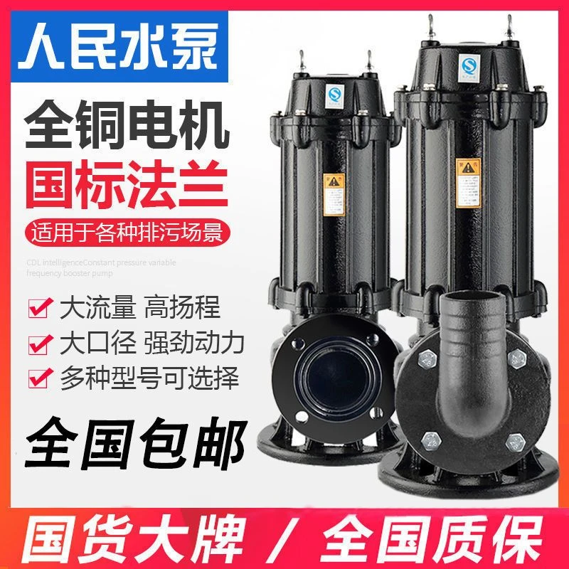 人民正品排污泵380v三相潜水泵上海国标法兰污水泵家用抽粪泥浆泵
