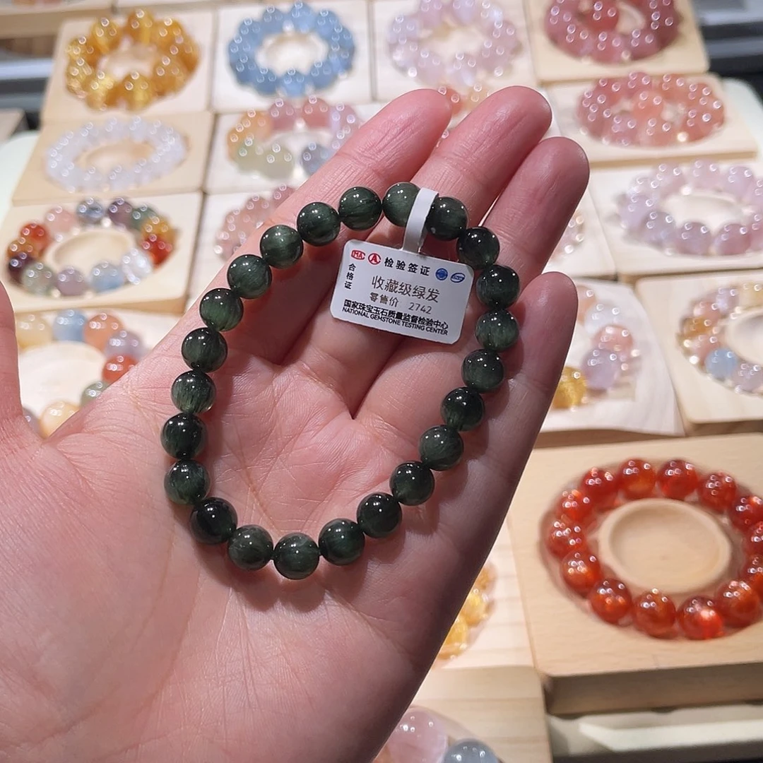 手链水晶未镶嵌绿发晶手链，晶体通透