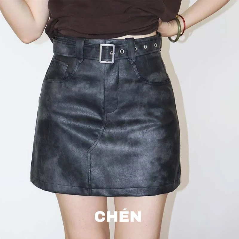 【尤物裙】晨总自制韩版休闲秋季pu高腰半身短裙女皮裙