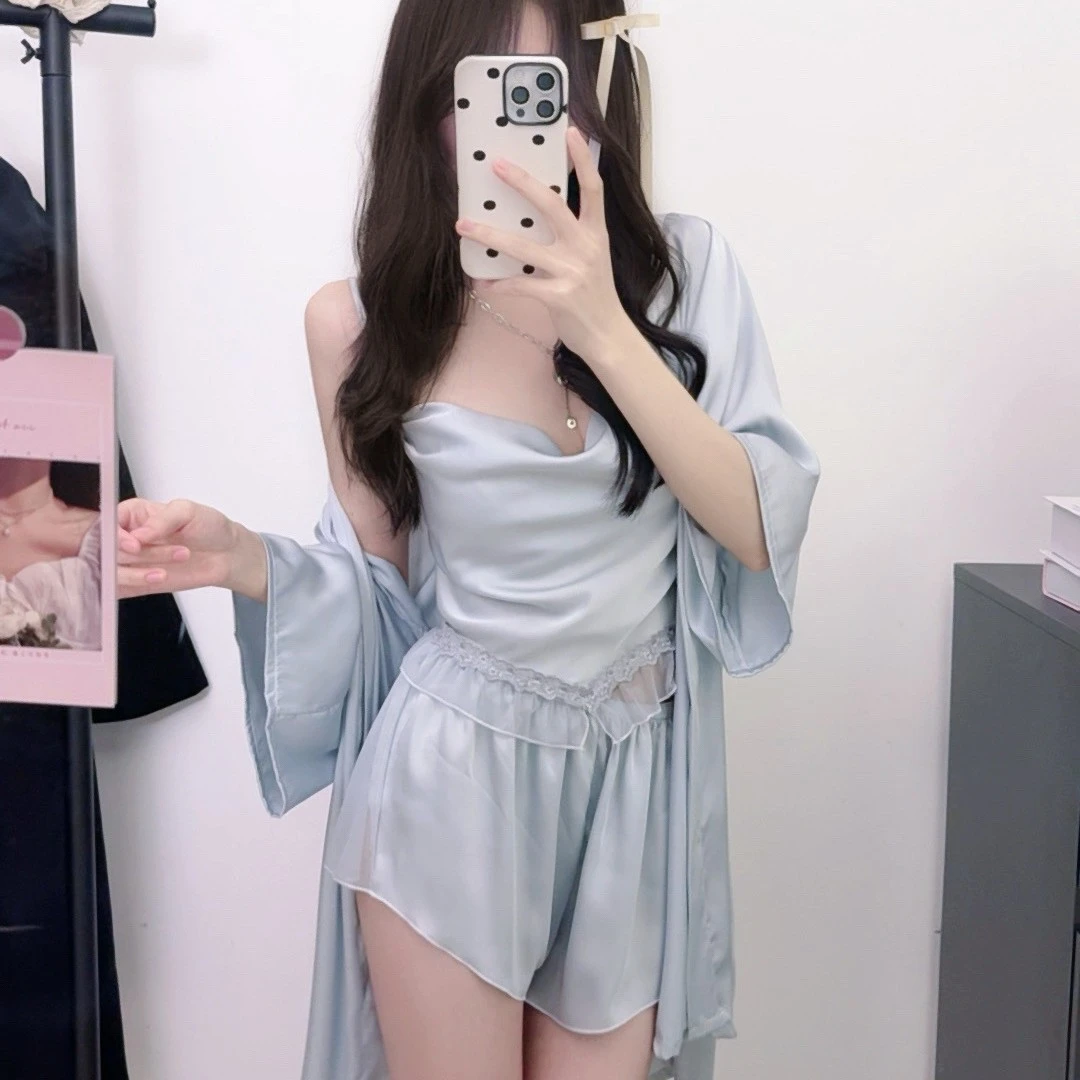 【情迷之夜】新款轻奢纯欲风短款蕾丝少女薄款吊带短裤两件套内衣ys