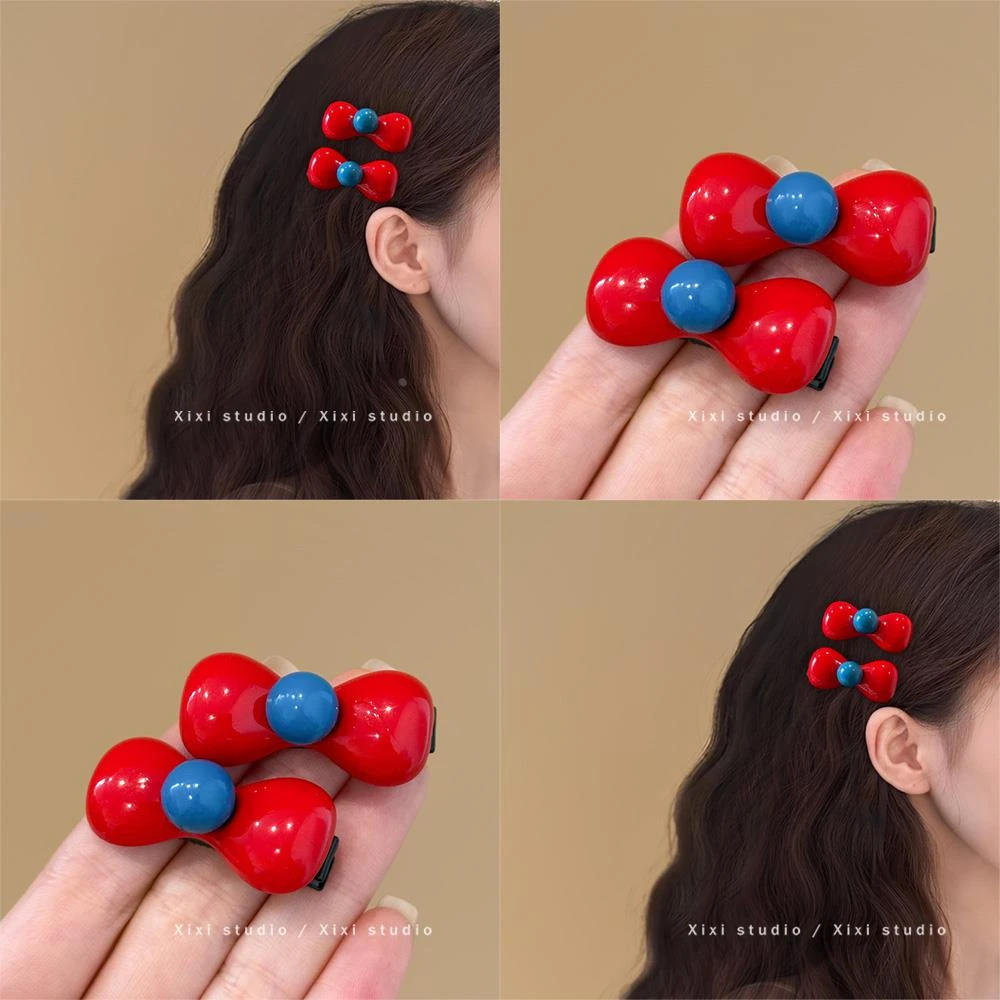 甜美红色蝴蝶结刘海夹时尚撞色发夹高级感鸭嘴夹可爱头饰新品发饰