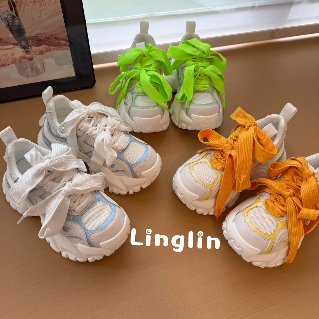 玲lin【熔岩】25新款真皮拼网厚底绑带时尚潮流老爹鞋25LF00163