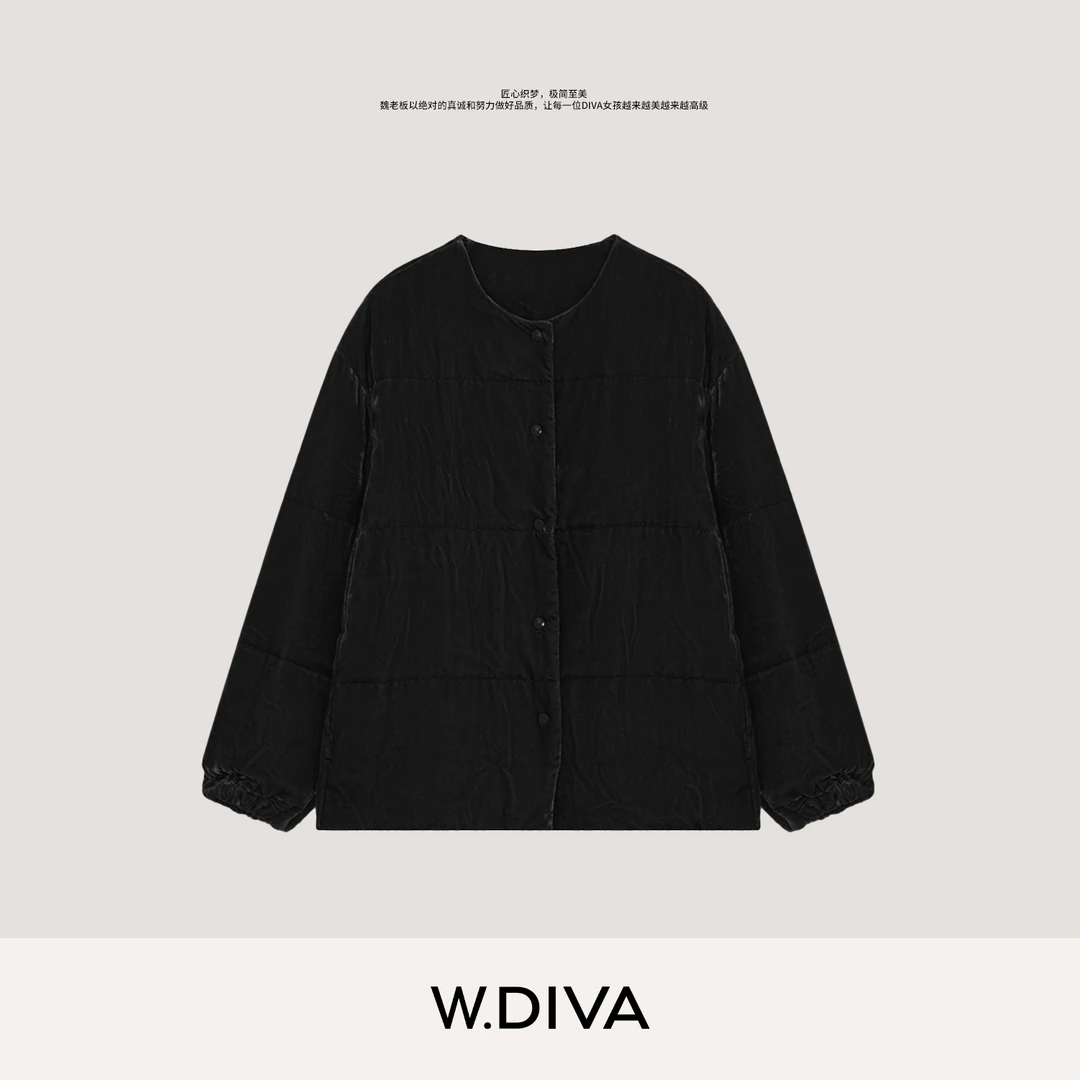 W.Diva【丝绒序曲】柔光真丝乔绒90白鹅绒短款圆领羽绒服54C022568