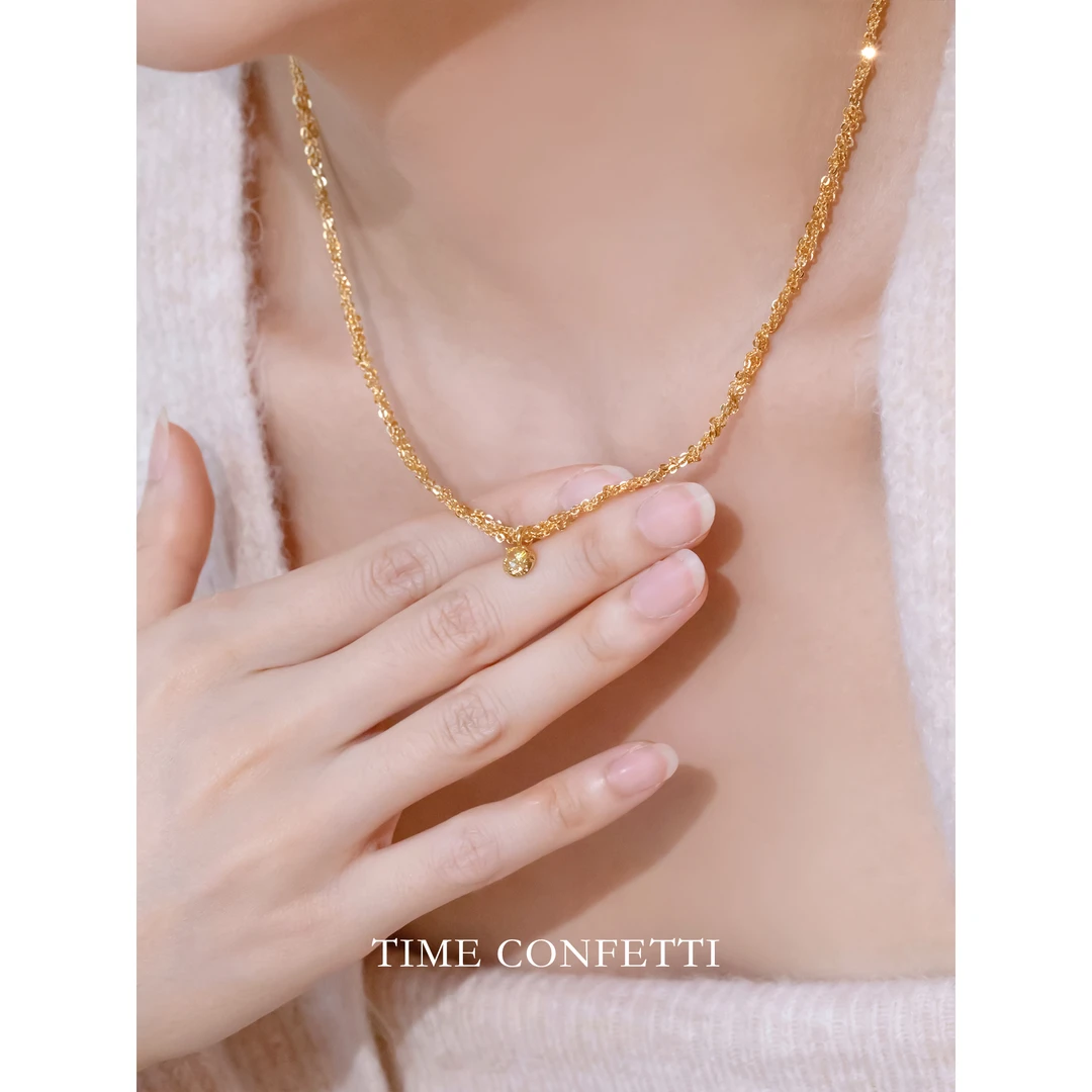 黄铜项链 镀K金【孙二娘】柠檬黄-百搭精致多层编织毛衣链TC 11570