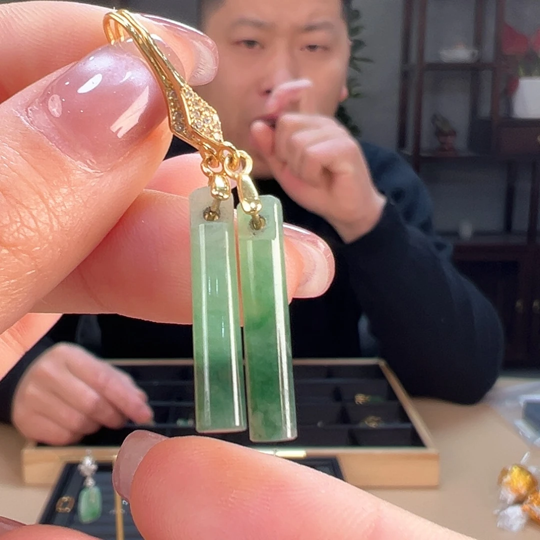 翡翠耳饰银S925镶嵌耳环1