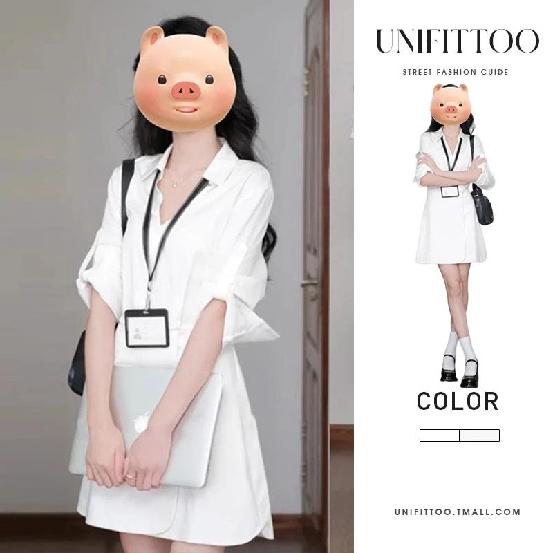 早秋季气质白色衬衫连衣裙子女2025新款初秋小个子韩系氛围感穿搭