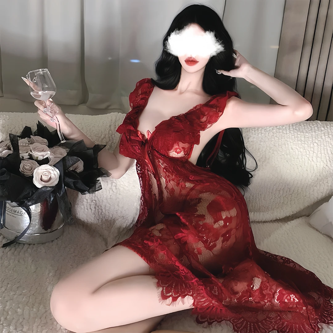 纯欲【大码】蕾丝网纱性感吊带睡裙薄款修身镂空显瘦夏季气质家居服