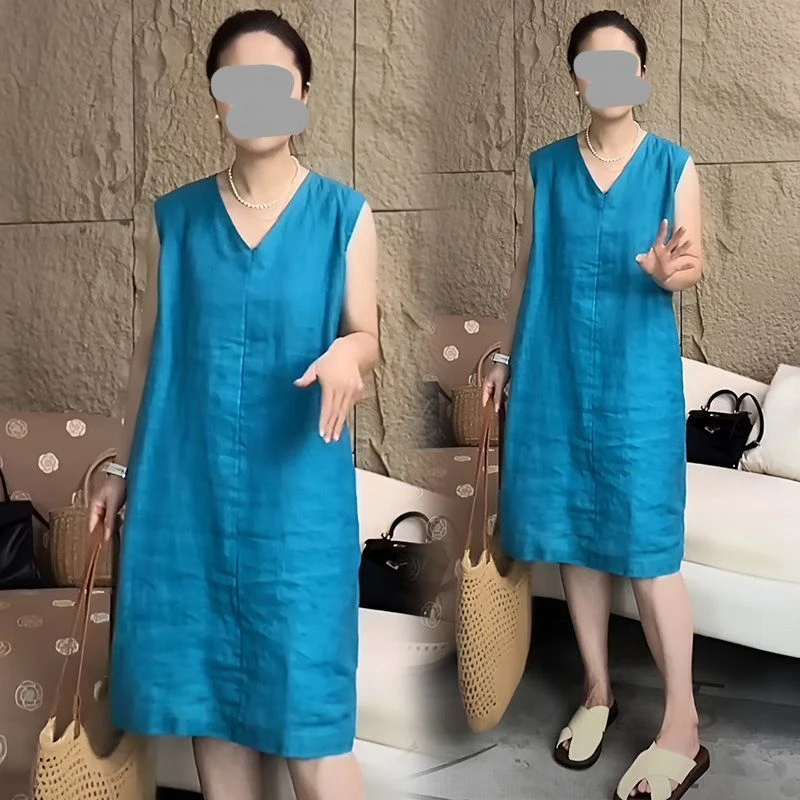 哥弟阿玛施正品无袖背心连衣裙女2025夏季新款复古气质宽松显瘦时