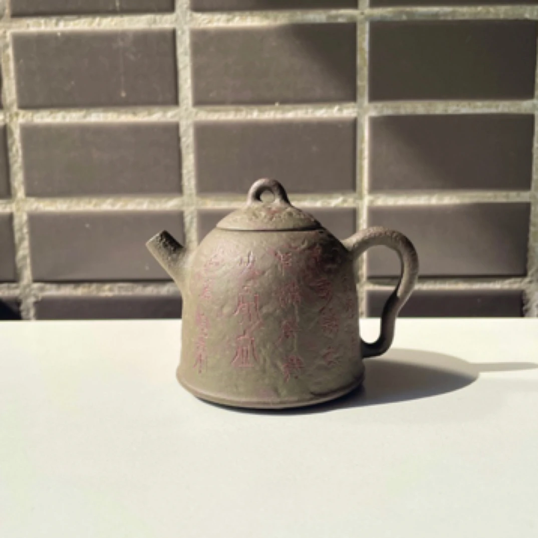 宜兴紫砂壶秦钟壶紫泥绿泥粉浆130ml全手工制作