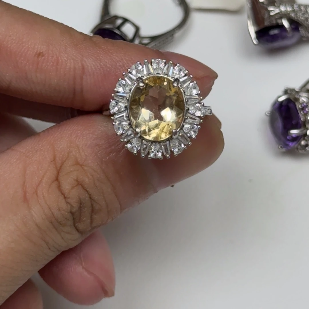 戒指黄晶银S925镶嵌