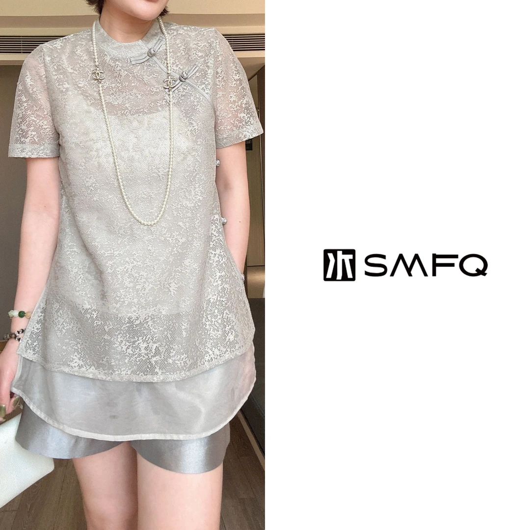 水木夫妻"云雾纱衣”夏季国风新中式双层纱斜襟上衣