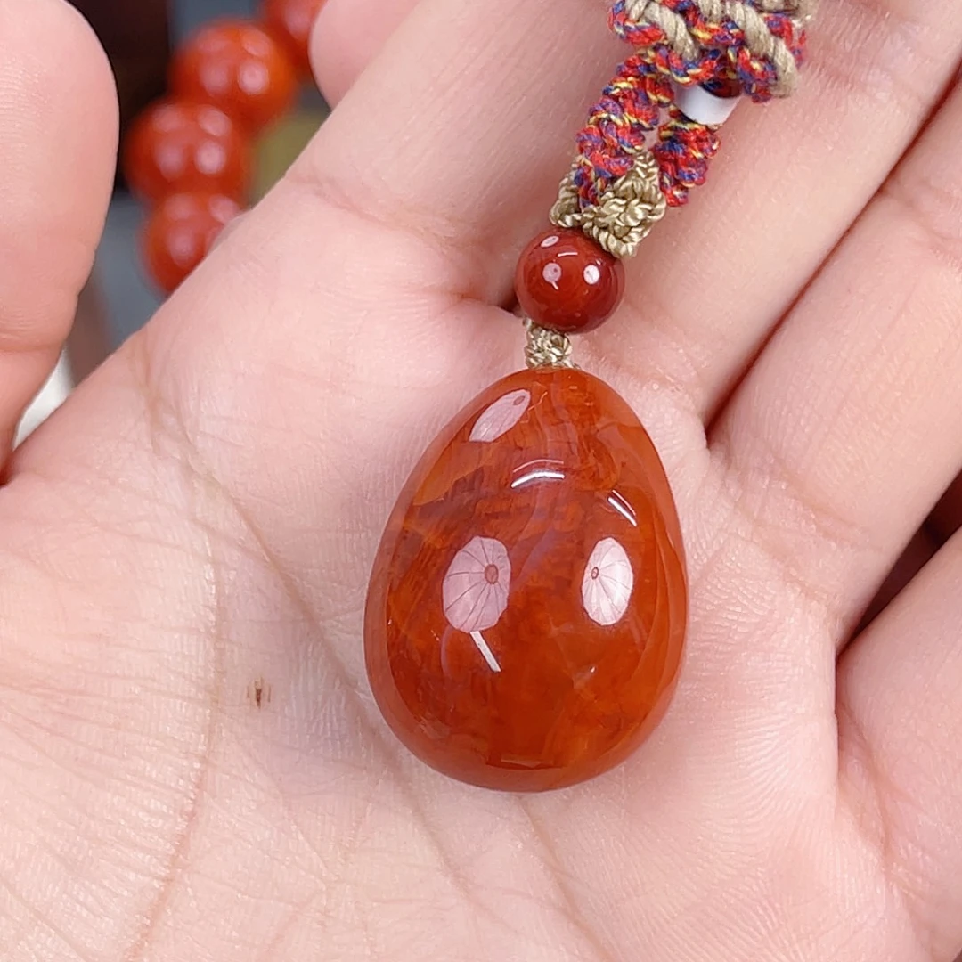 南红玛瑙未镶嵌瓦西柿子红火焰水滴吊坠