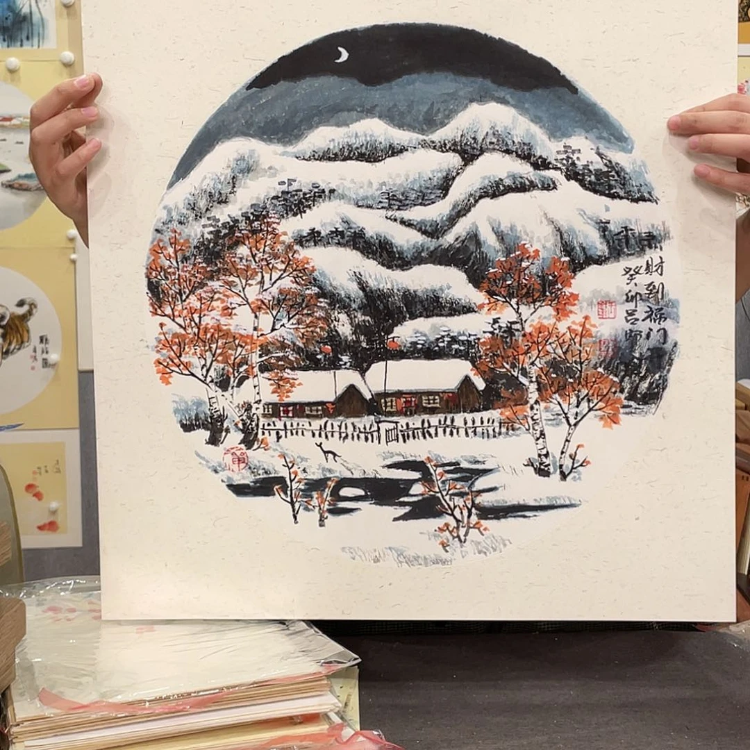 国画手绘带框尺寸：53*53