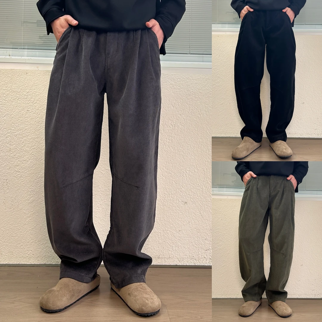 冬季重磅全棉灯芯绒水洗长裤男士宽松直筒休闲裤美拉德加绒长裤男