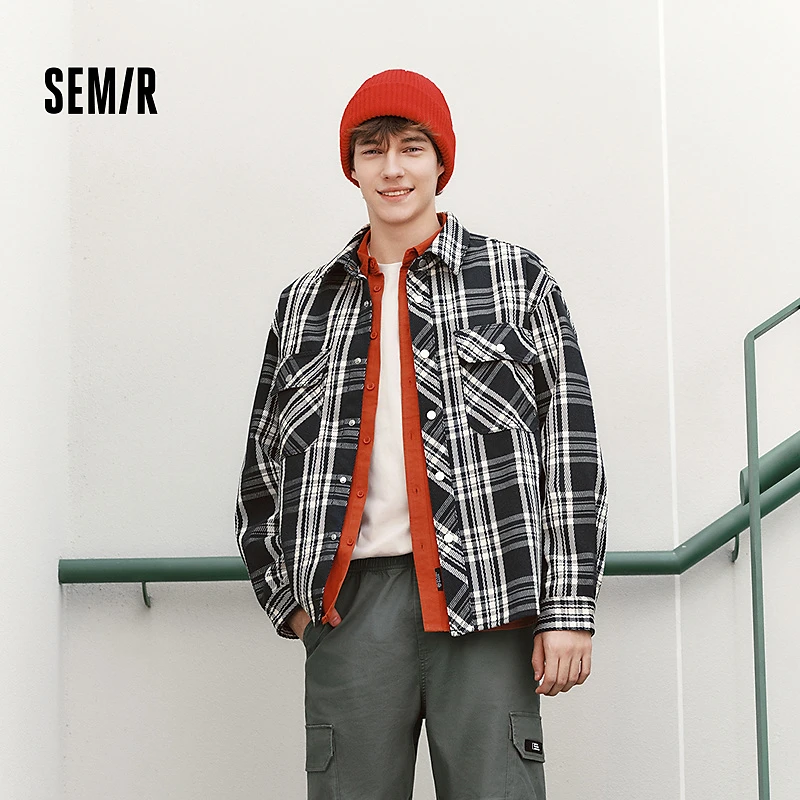 森马牛仔外套男美式复古格纹衬衫式夹克2025春新款上衣潮流小宽松