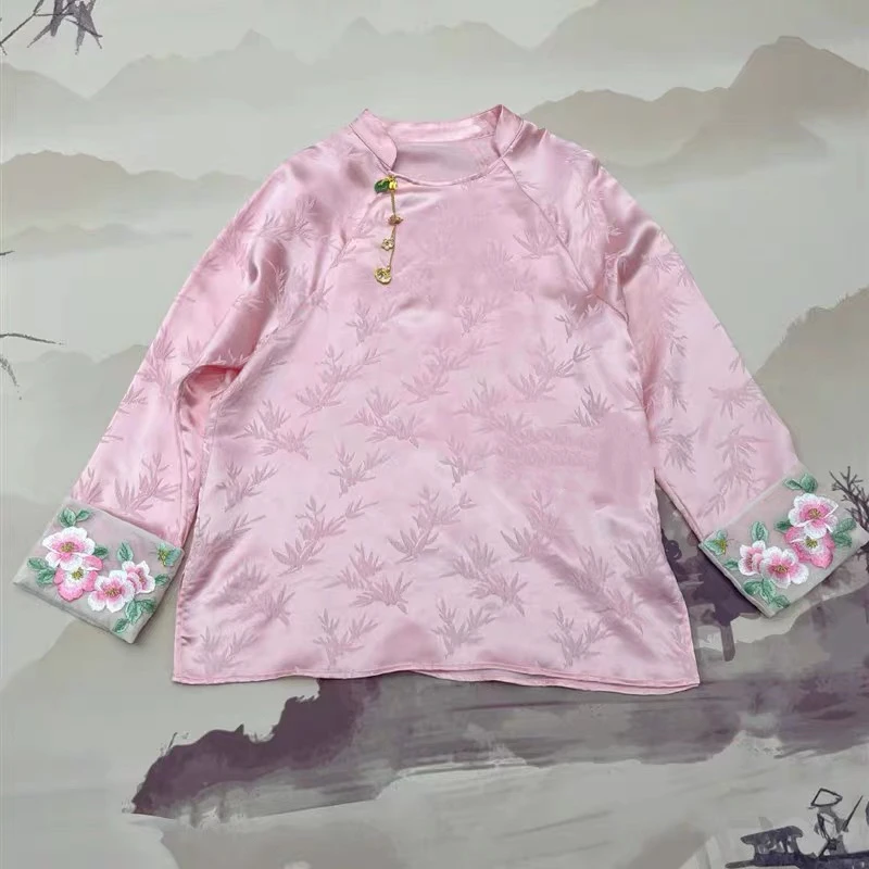 新中式国风真丝冠乐绉上衣女---244