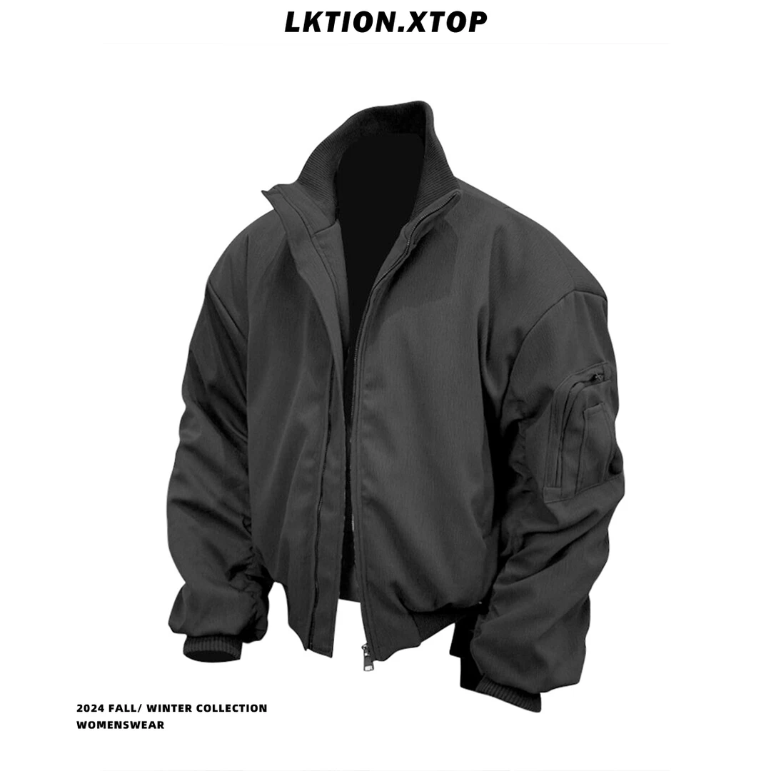 LK正品 潮美式痞帅纯色休闲立领百搭高街飞行bommer夹克男