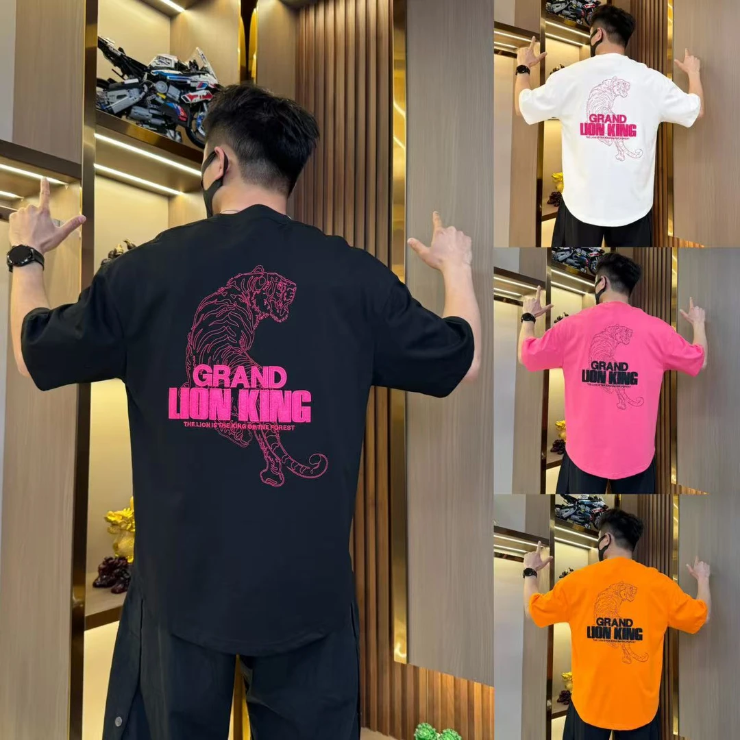 全刺绣男士短袖t恤透气夏季休闲百搭情侣青年宽松燕尾服