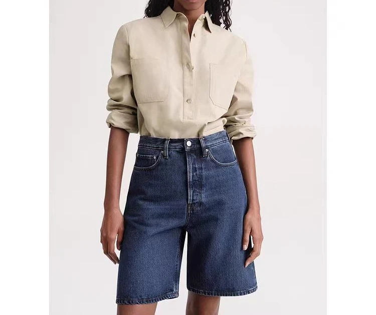 TT 高腰两色 弹力小A版  四分牛仔短裤两色入D006