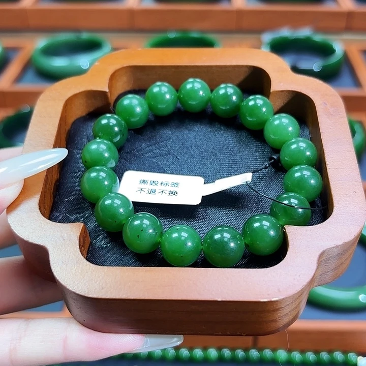 和田玉（糖玉）未镶嵌手链菠菜绿偏阳微红皮黑