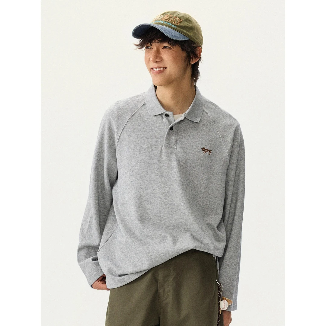 GTRG潮流新款美式Polo领日常插肩T恤重磅高固色珠地棉休闲长袖男