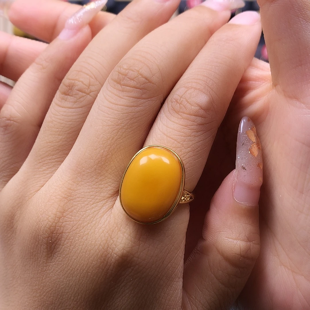 银S925镶嵌蜜蜡戒指戒指