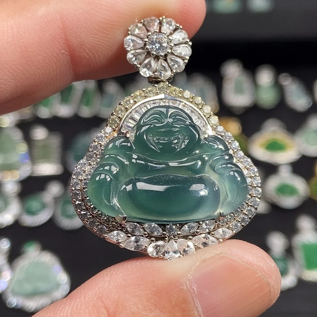 翡翠银S925镀金镶嵌吊坠(不含链)