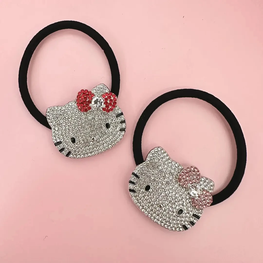kitty满钻高弹力发圈少女扎发皮筋kt猫头饰甜美儿童发绳