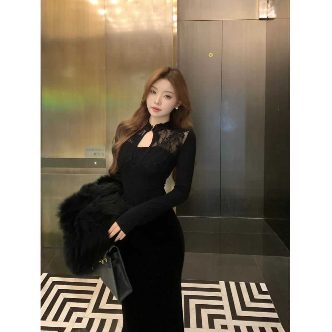 SZA【雪夜繁星】冬季新款设计感蕾丝镂空长袖内搭针织衫A-2498