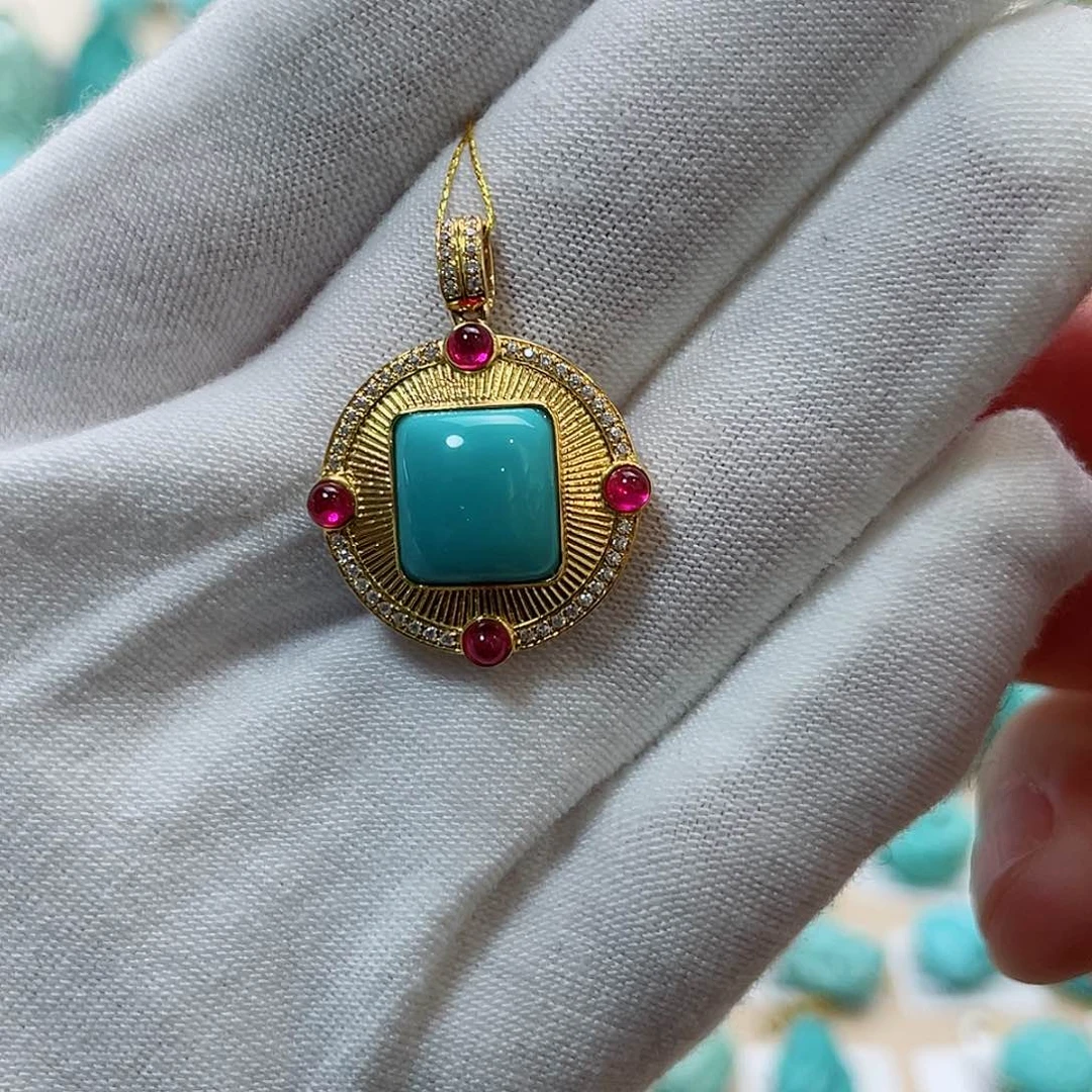 绿松石珠宝奇石18K金镶嵌