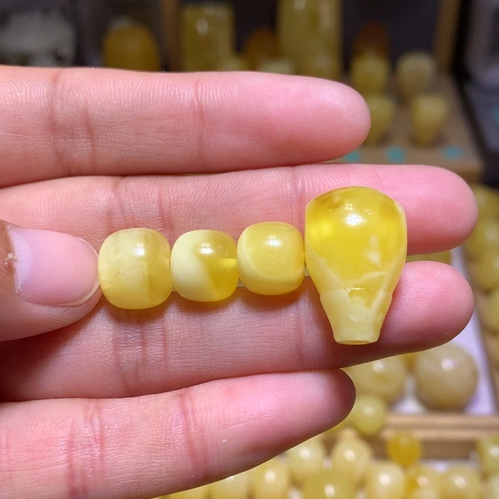 蜜蜡裸石未镶嵌韩天然俄料金白花蜜蜡套装10.5-13.5