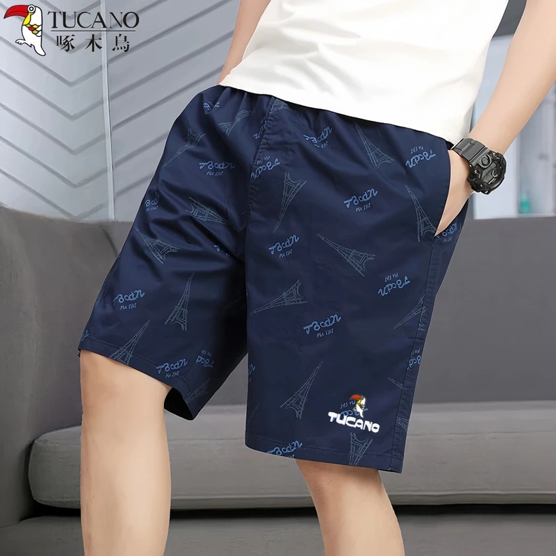 啄木鸟夏季新款男士纯棉水洗短裤外穿薄款潮流休闲速干沙滩五分裤