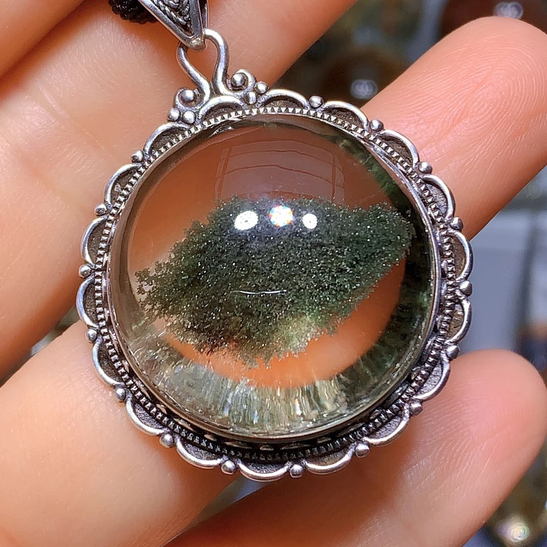 水晶吊坠银S925镶嵌天然水晶