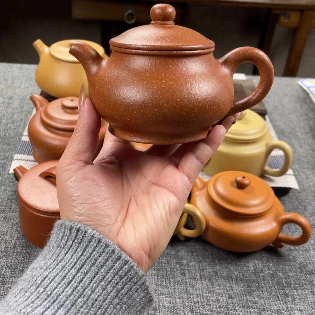 茶壶紫砂红降坡潘壶全手16目220手工泥