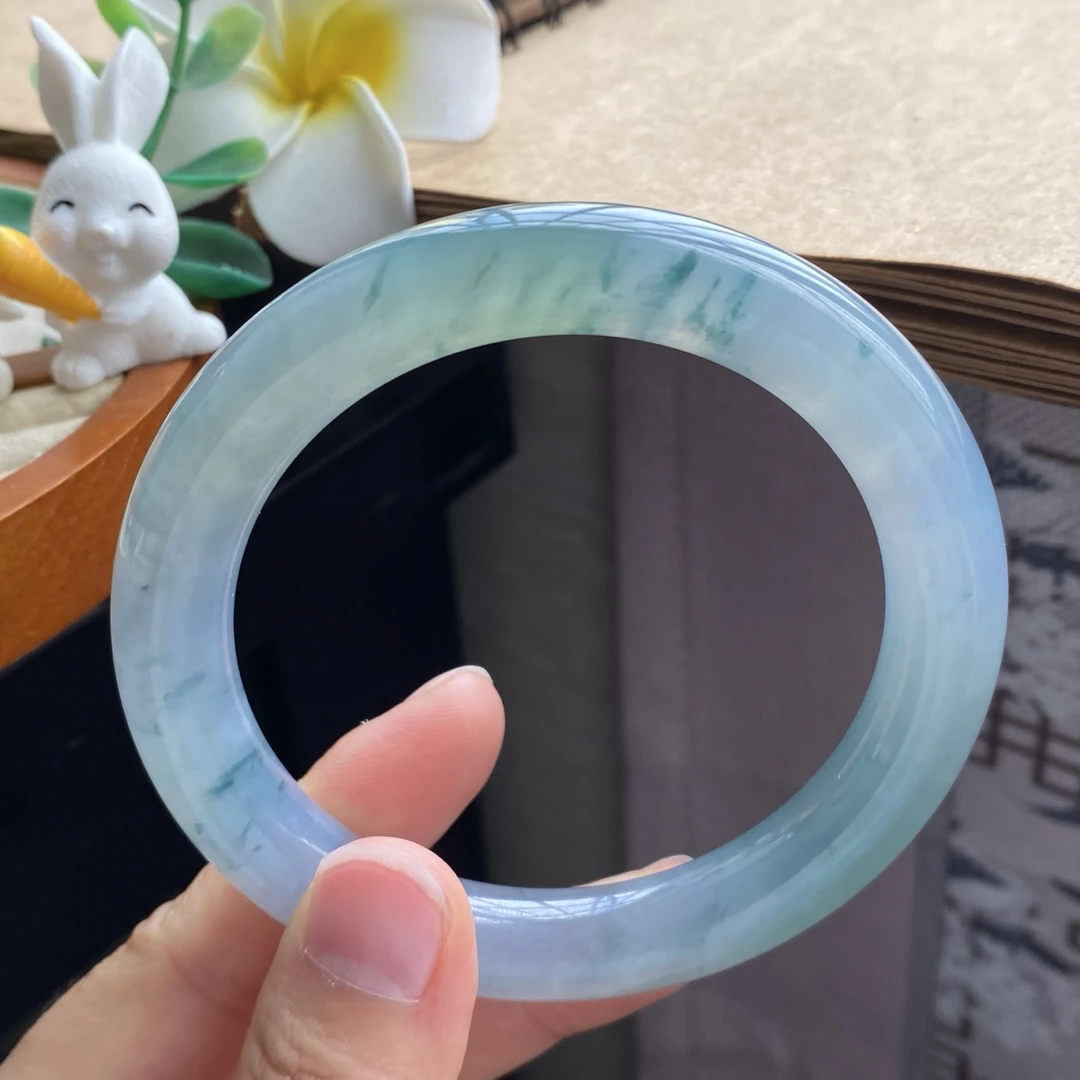 02.05批冰油青飘花圆条290号62.2-11.1-10.9大圈口！天然翡翠手镯