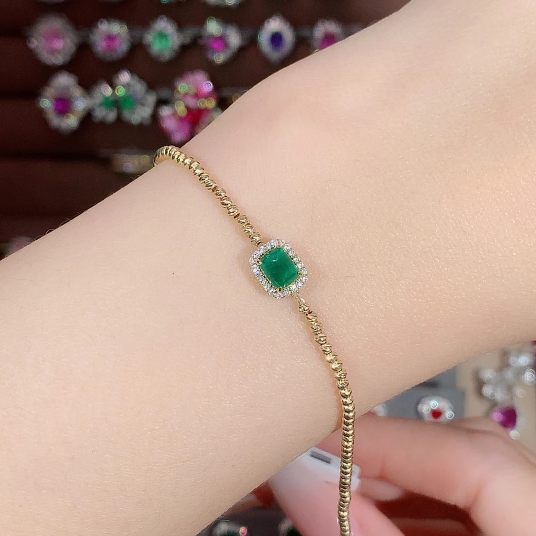 手链18K金镶嵌祖母绿0.71ct/天然宝石/七天无理由