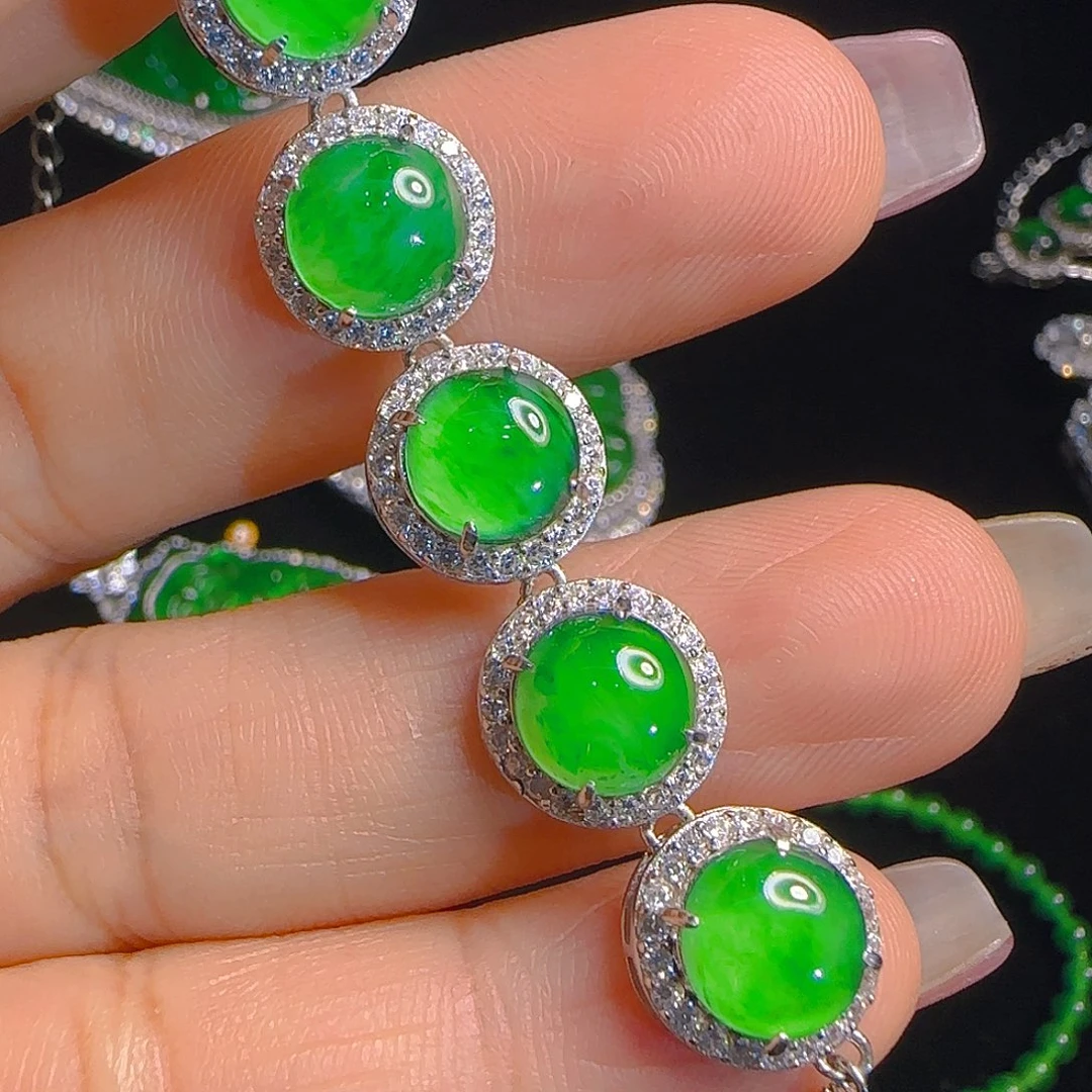 翡翠手链银S925镶嵌天然