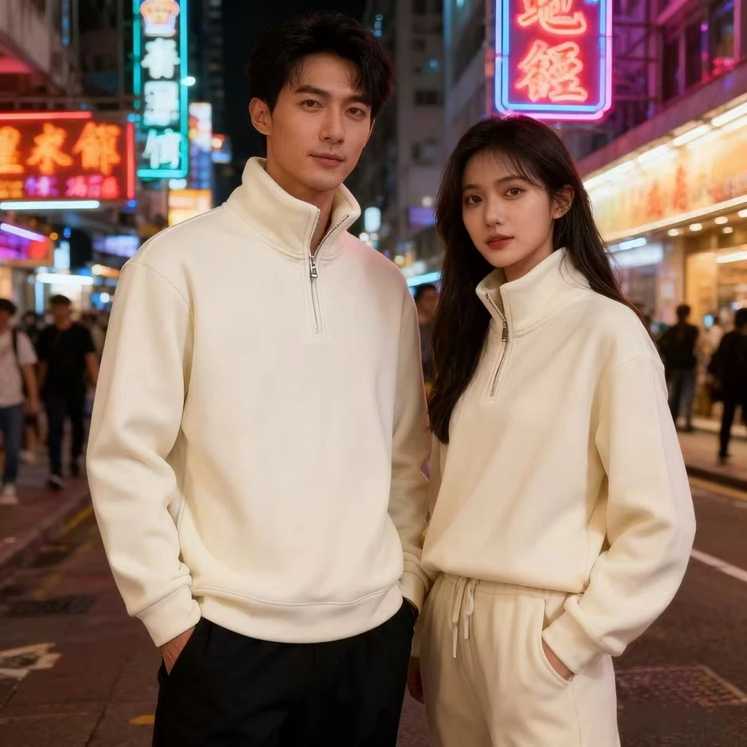 DNY潮牌服饰25年度冬季双面奥利绒加厚保暖情侣款半拉连卫衣