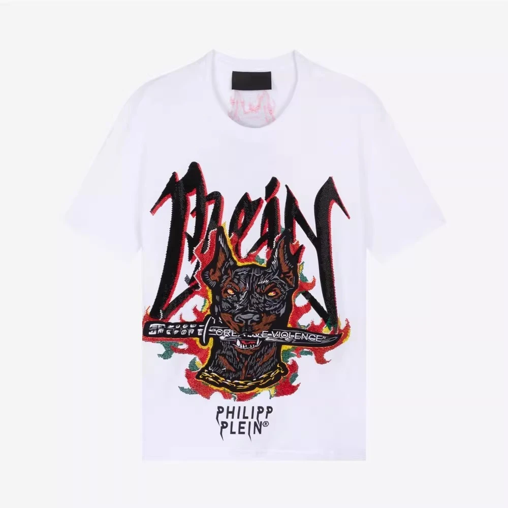 全新未使用PHILIPP PLEIN PP刺绣男短袖T恤P20CMTK4409PJY002N01